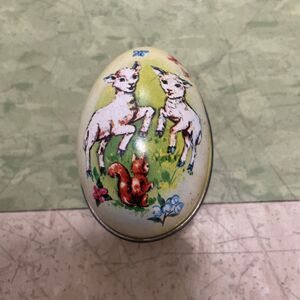 Vintage Boyer Metal Lithograph Easter Egg Candy Containers Yellow Lambs